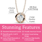 Cate & Chloe Zara 18k Rose Gold Plated Necklace with Solitaire Round Cut Crystal, Necklace for Women