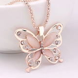 XZNGL Fashion Women Rose Gold Opal Butterfly Charm Pendant Long Chain Necklace Jewelry Mothers Day Gifts On Clearance