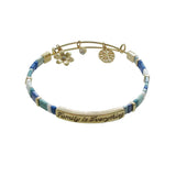 Time and Tru Womens Family Expandable Goldtone Beaded Wire Charm Bracelet, Blue