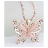 XZNGL Fashion Women Rose Gold Opal Butterfly Charm Pendant Long Chain Necklace Jewelry Mothers Day Gifts On Clearance